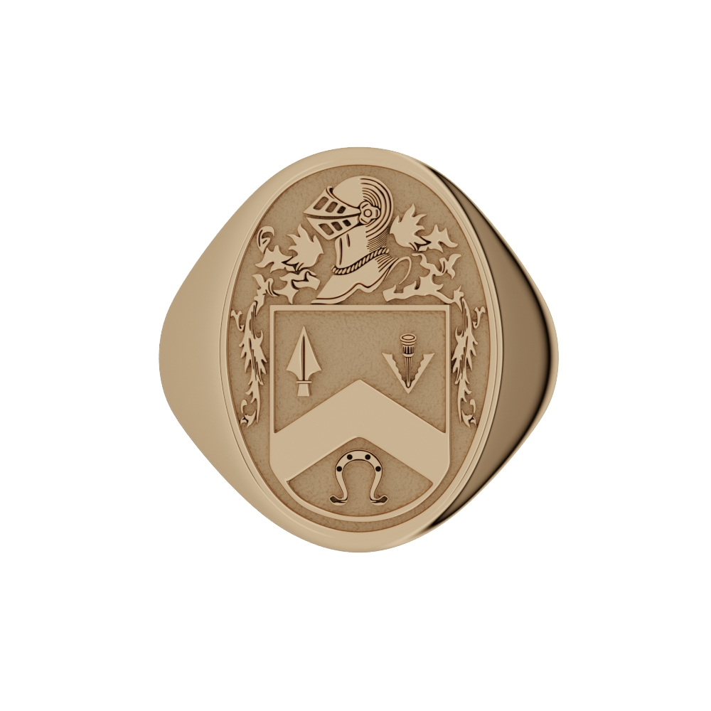 Mens Gold Oval Family Crest Signet Ring...