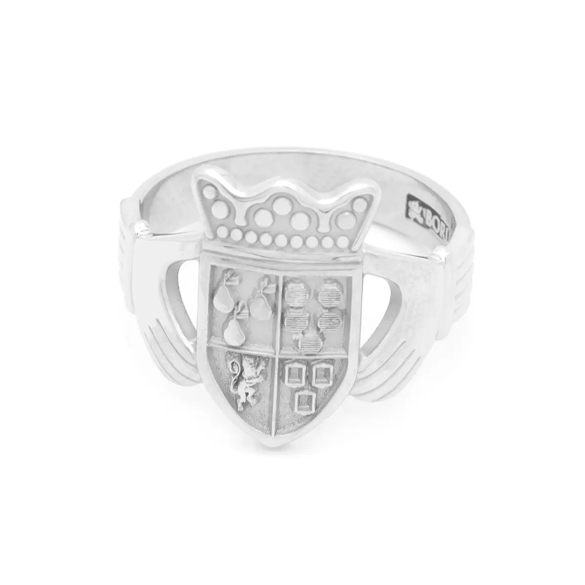 Mens Silver Claddagh Family Crest Ring...