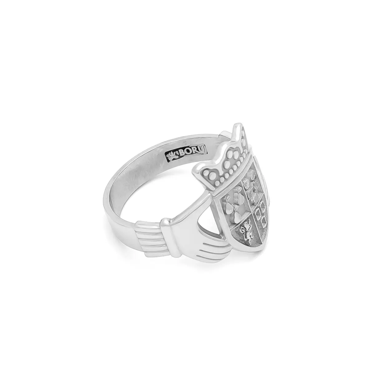 Mens Silver Claddagh Family Crest Ring Photo 5 