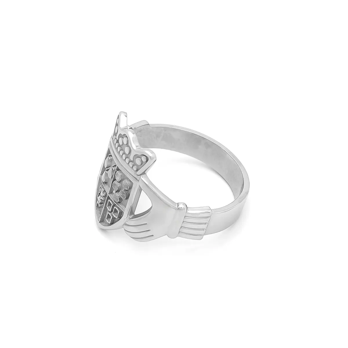 Mens Silver Claddagh Family Crest Ring Photo 4 