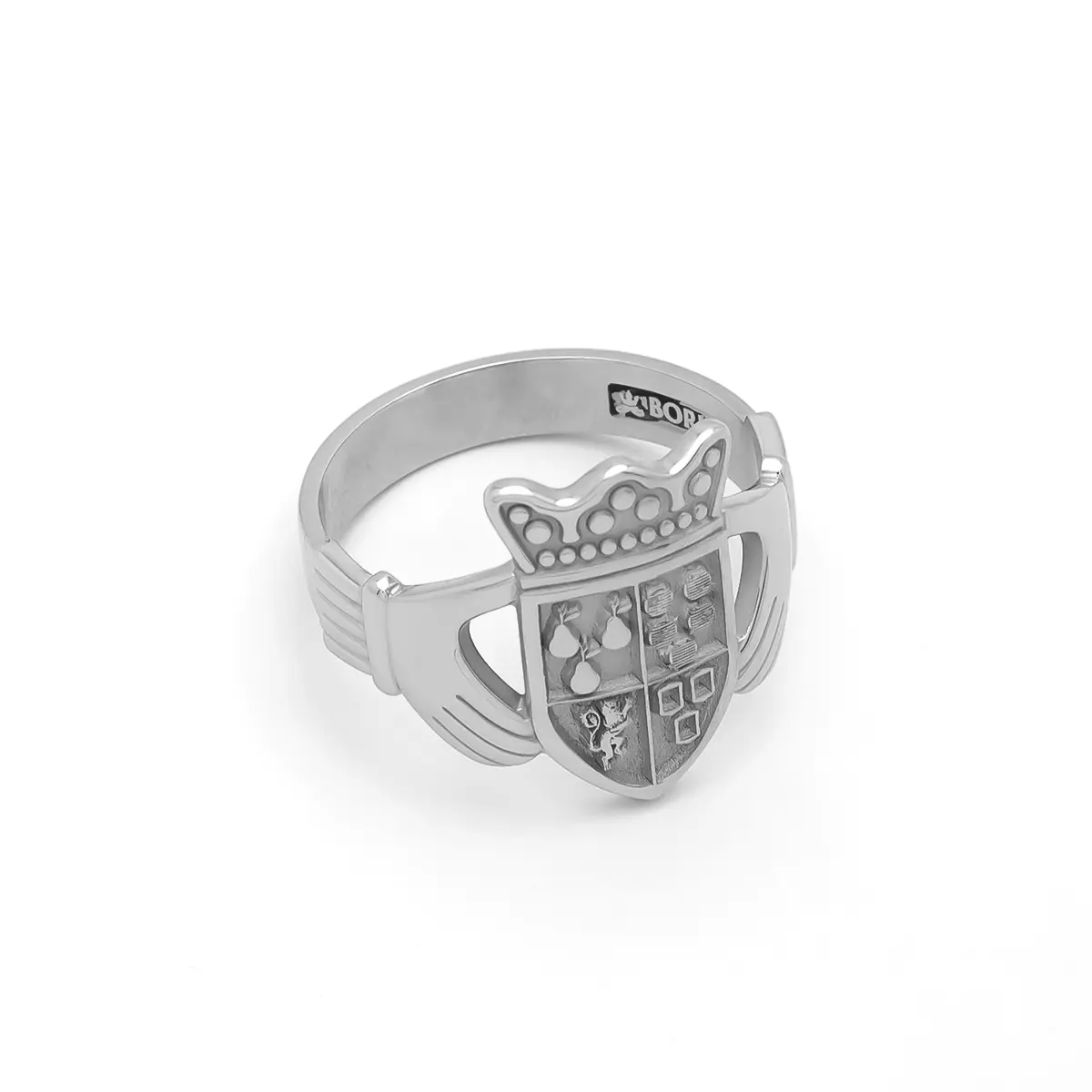 Mens Silver Claddagh Family Crest Ring Photo 2 