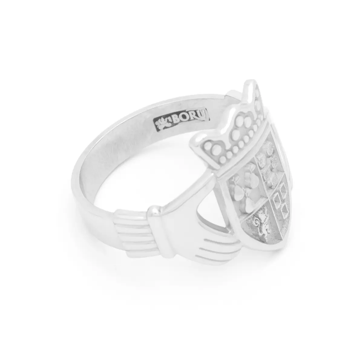 Mens White Gold Claddagh Family Crest Ring Photo 3 