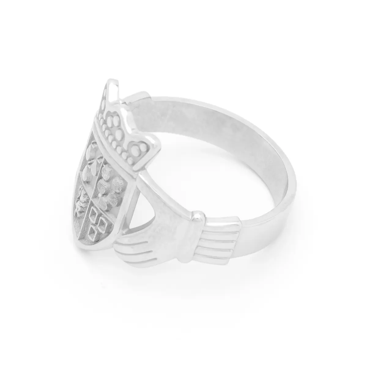 Mens White Gold Claddagh Family Crest Ring Photo 4 