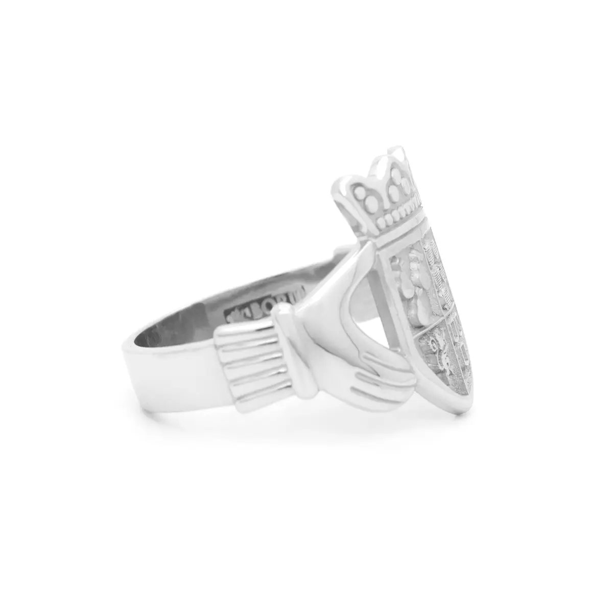 Mens White Gold Claddagh Family Crest Ring Photo 5 