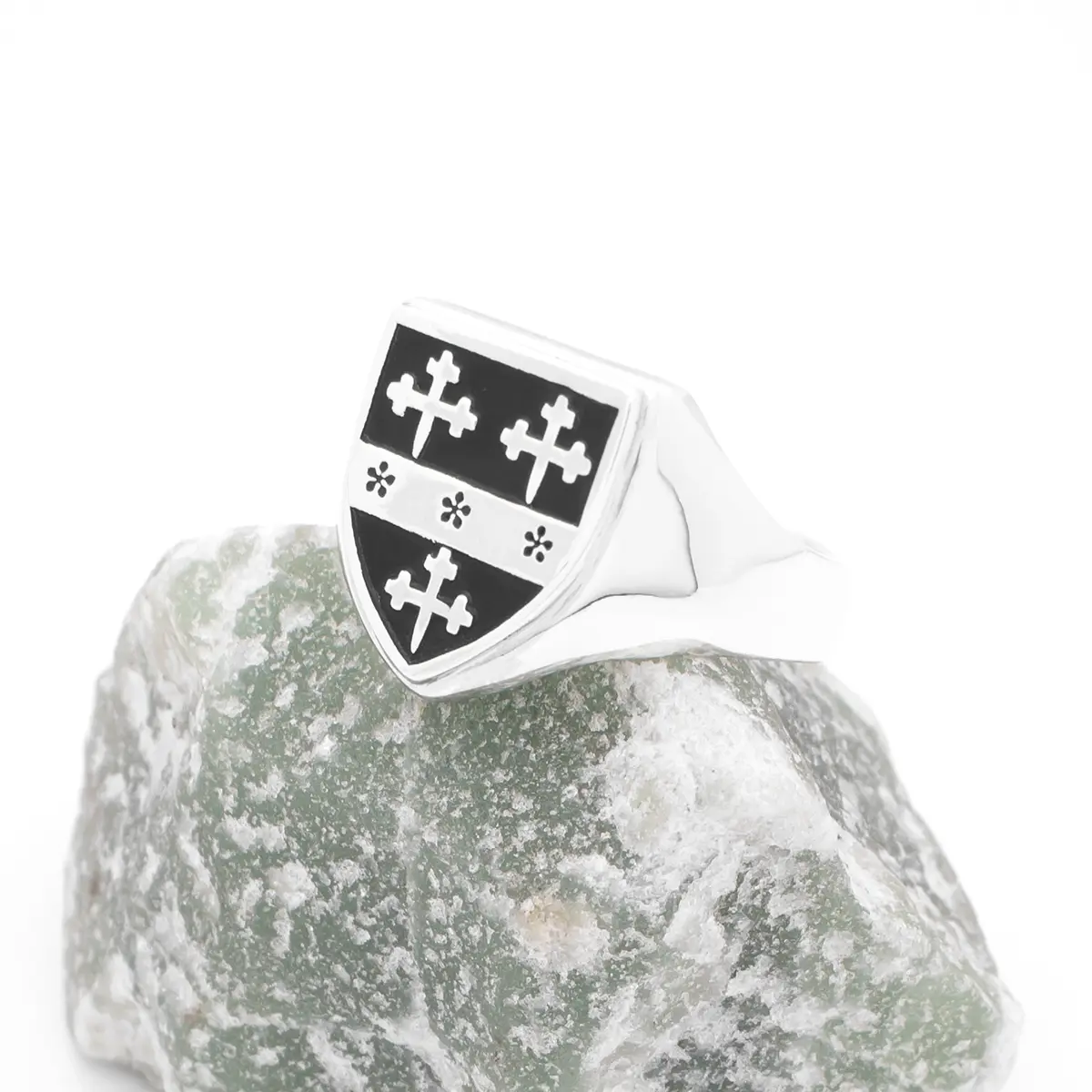 Oxidized Silver Shield Family Crest Ring Photo 2 