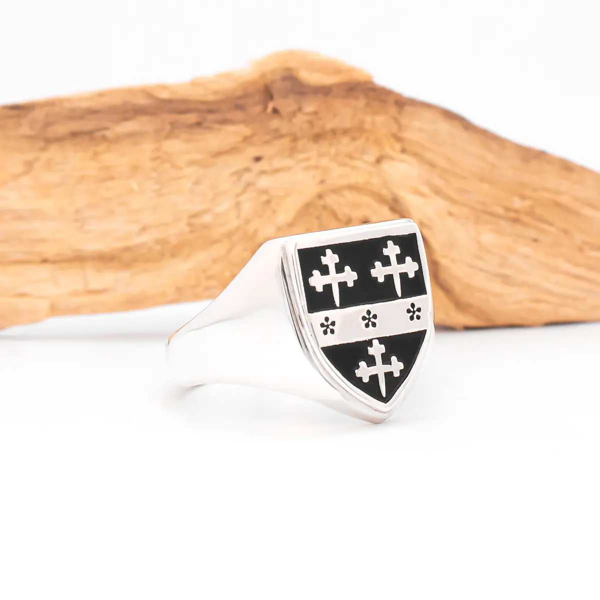 Oxidized Silver Shield Family Crest Ring