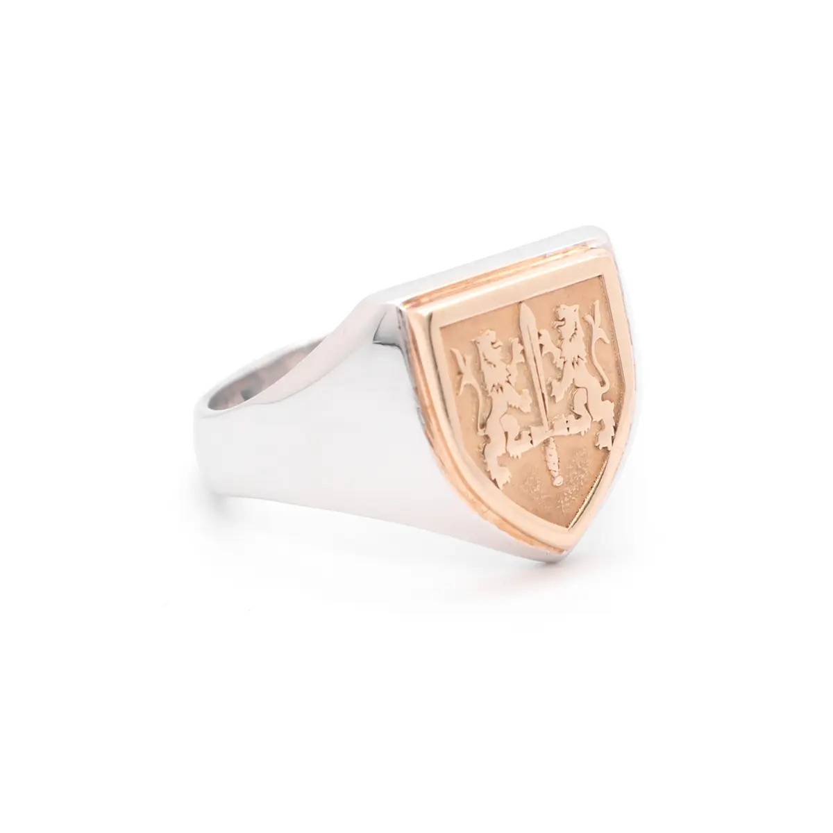 Two Tone Shield Family Crest Ring