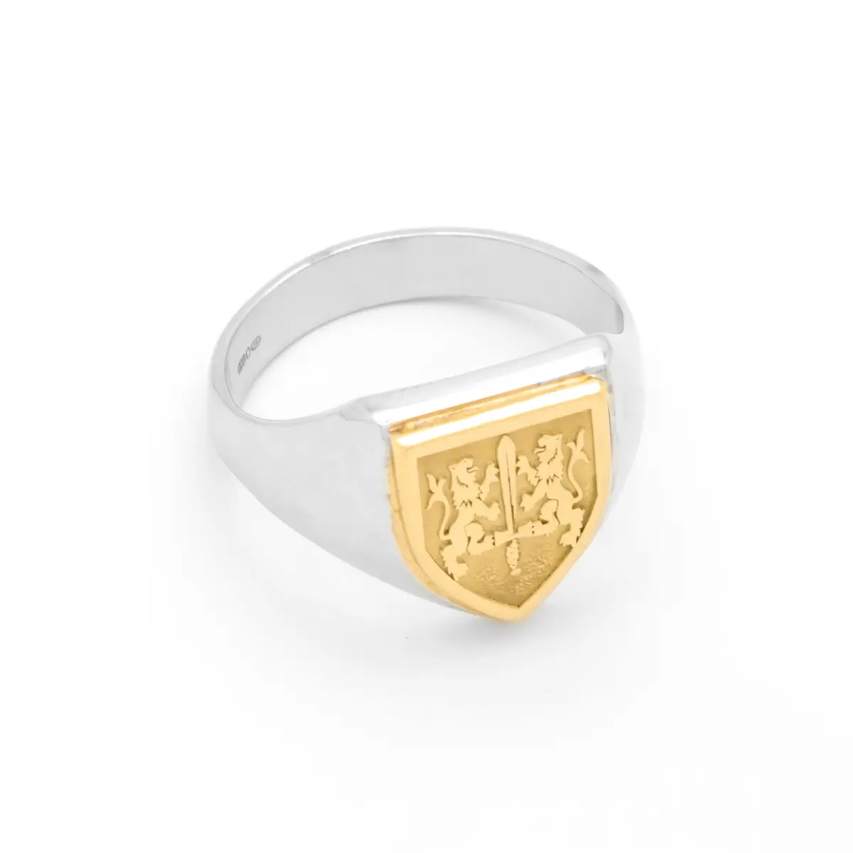 Two Tone Shield Family Crest Ring