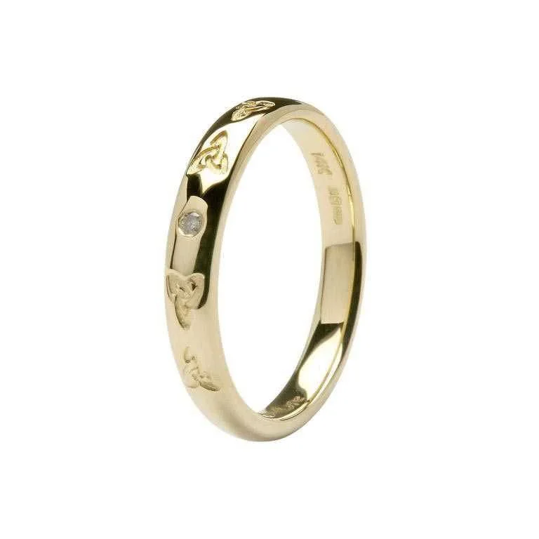 Ladies 14K Gold Celtic Wedding Band With Diamond