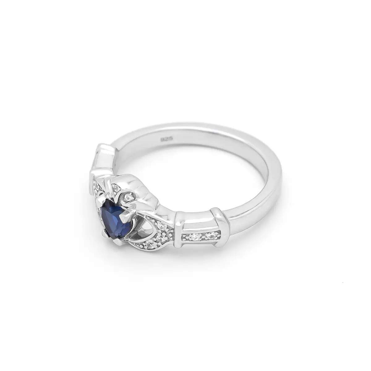 White Gold Sapphire and Diamond Claddagh Engagement Ring Photo 2 