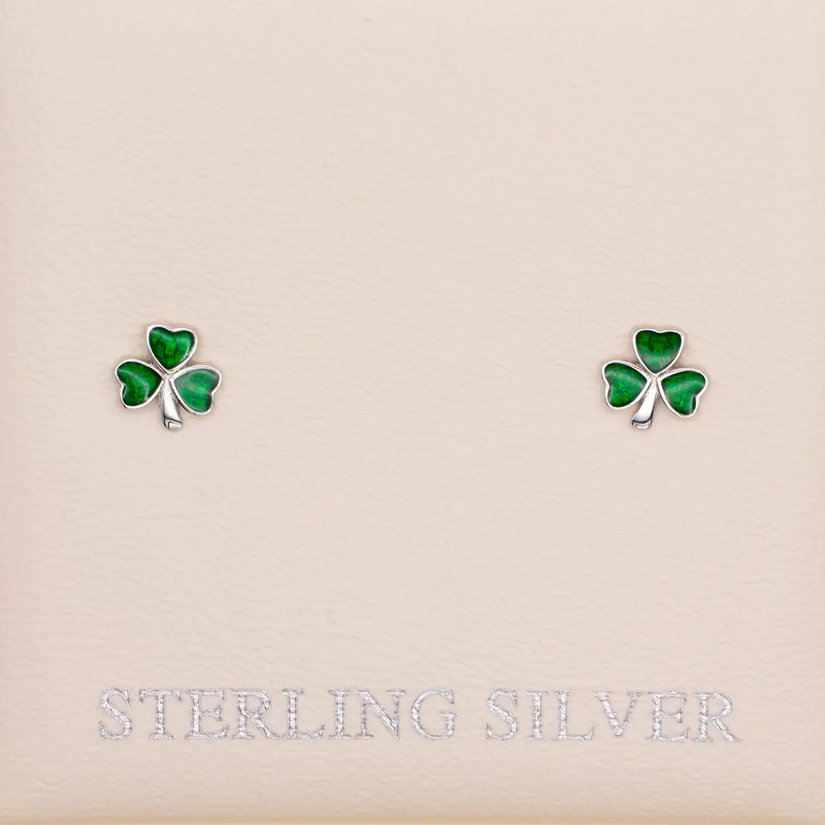 Silver Shamrock Stud Earrings Set With Green Enamel