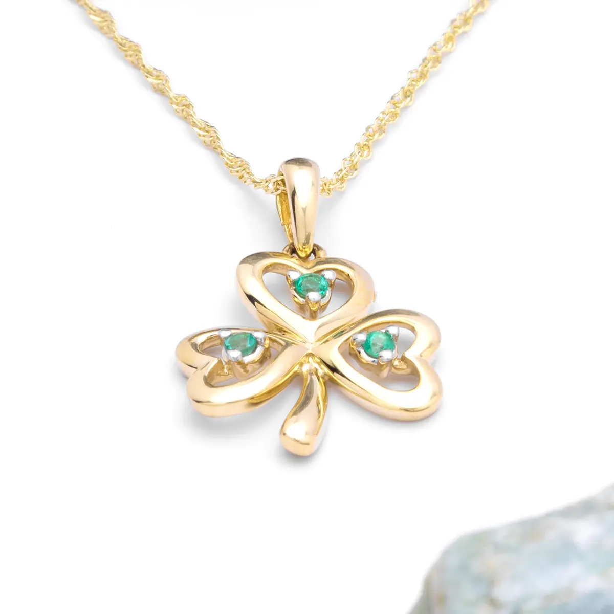 Gold Emerald Shamrock Necklace Photo 3 