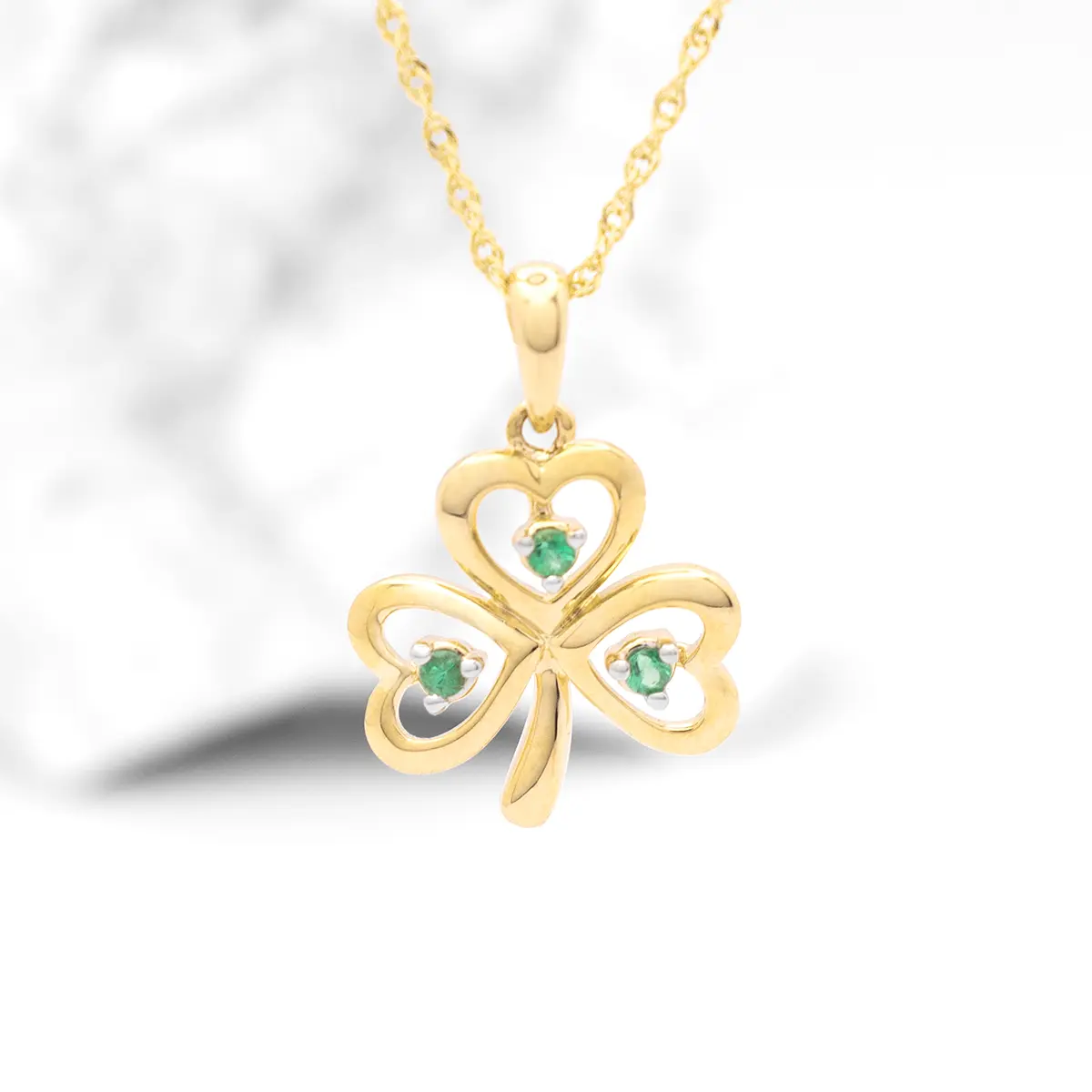 Gold Emerald Shamrock Necklace Photo 2 