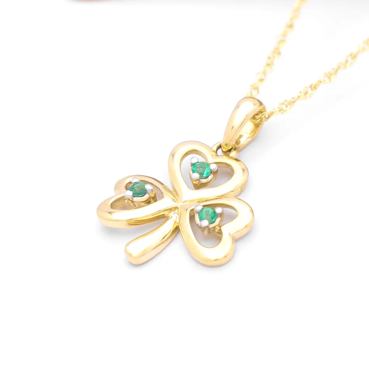 Gold Emerald Shamrock Necklace Photo 1 