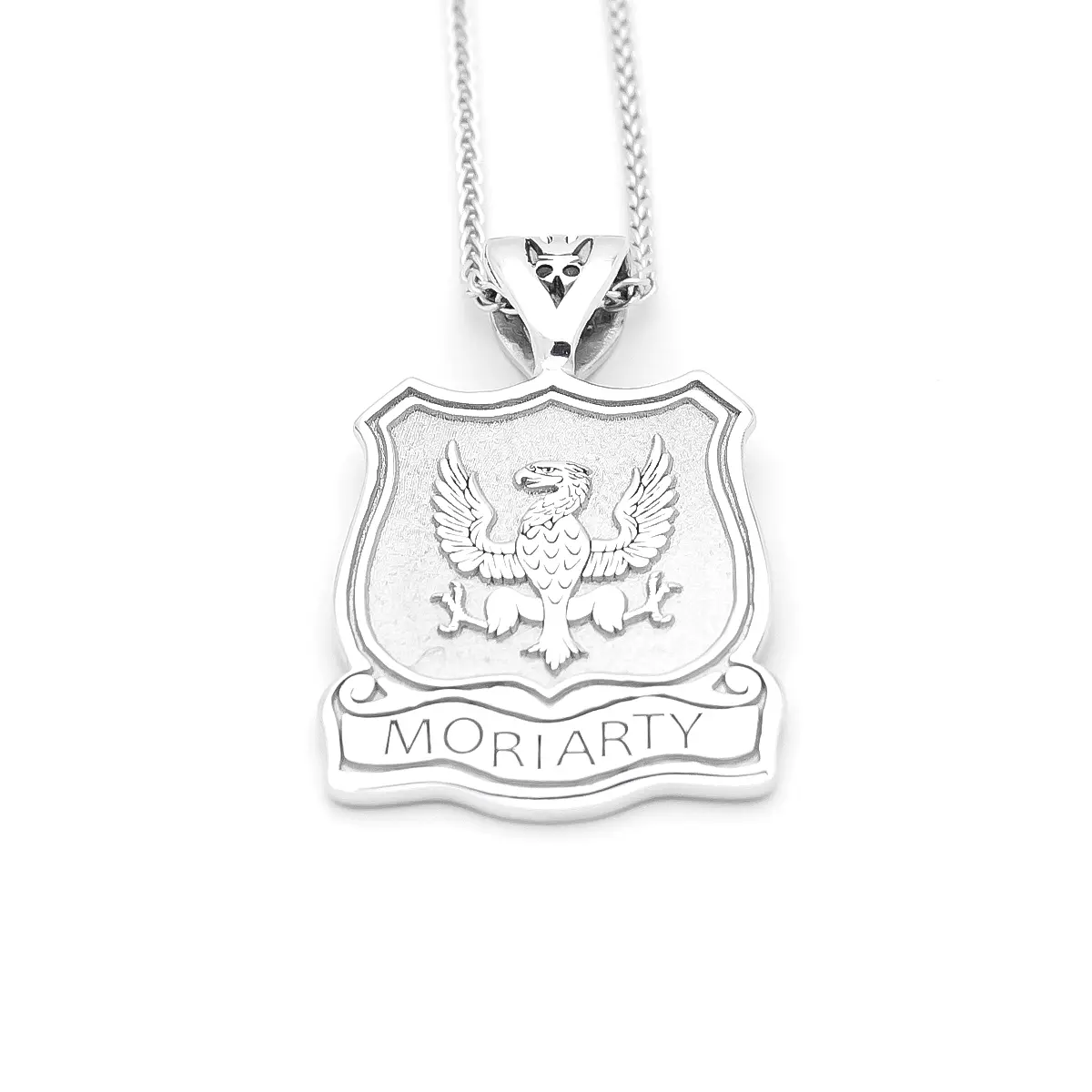 Family Crest Pendant With Family Name in White Gold