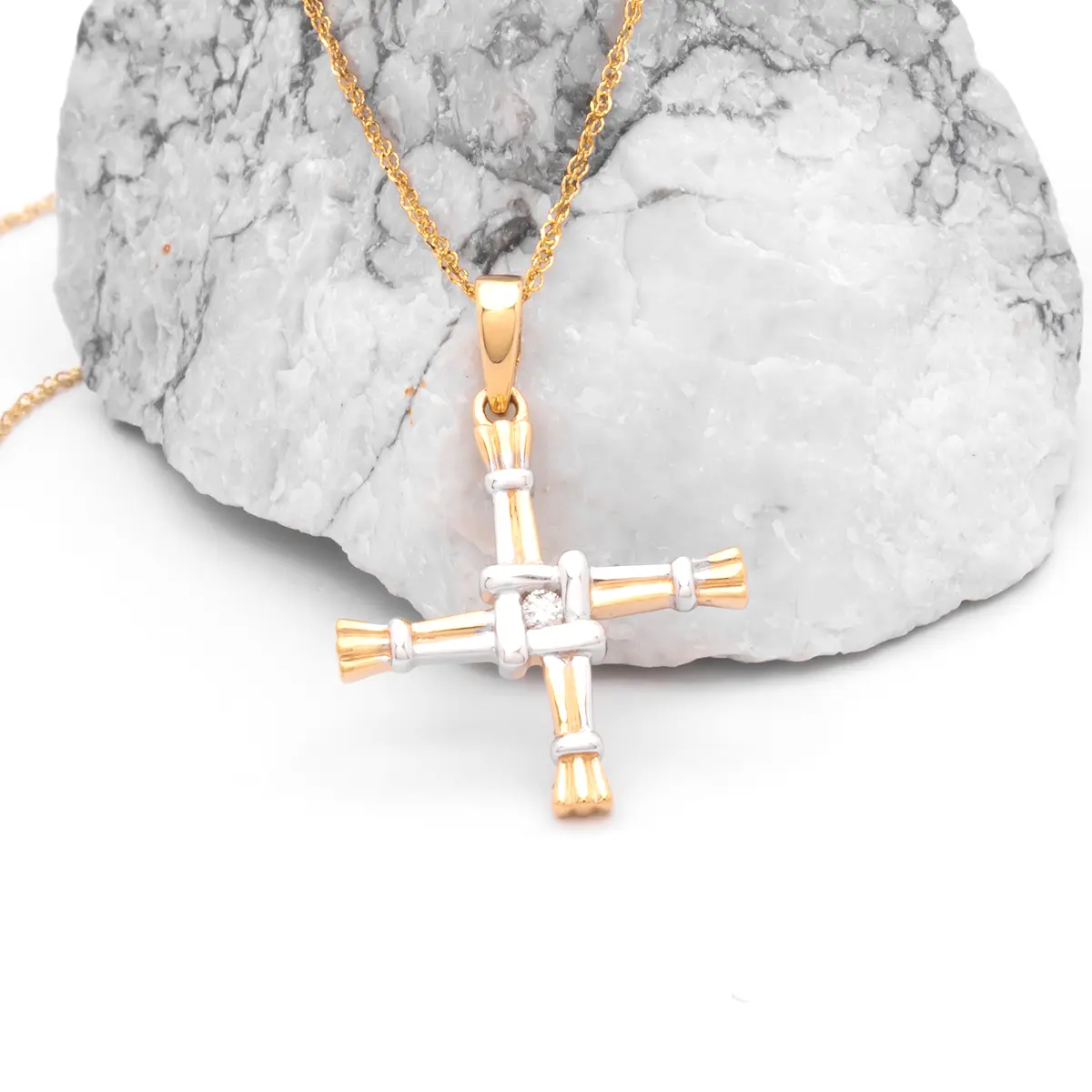 St Brigids Cross Pendant in Two Tone Gold Photo 2 