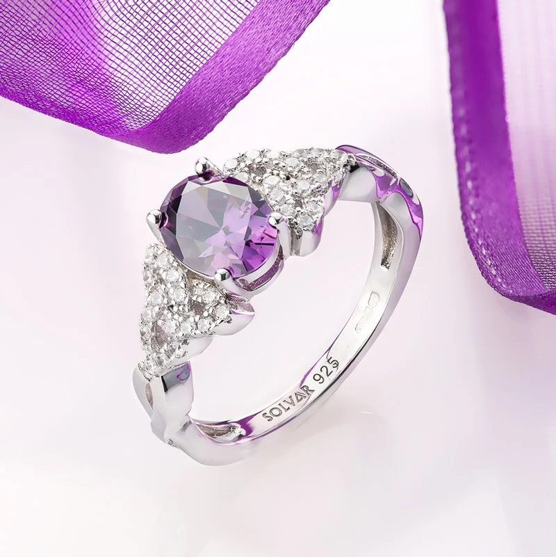 February Birthstone Silver Trinity Knot Ring