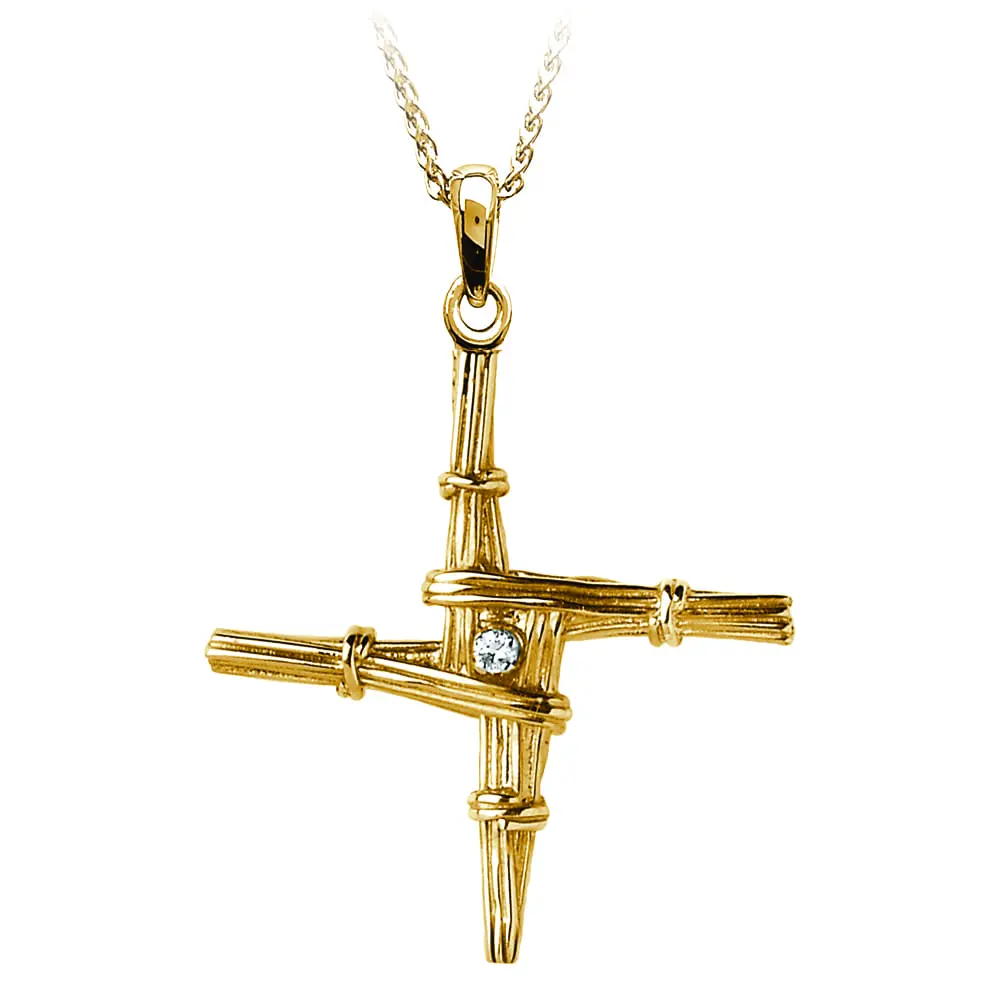 Gold St Brigids Cross Necklace Set with Diamond