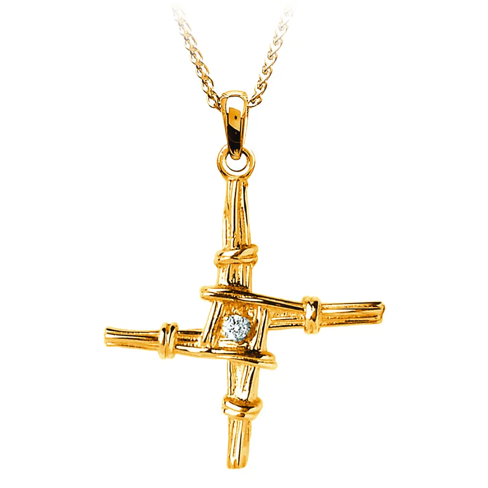 Gold St Brigids Cross Pendant Set With Diamond...