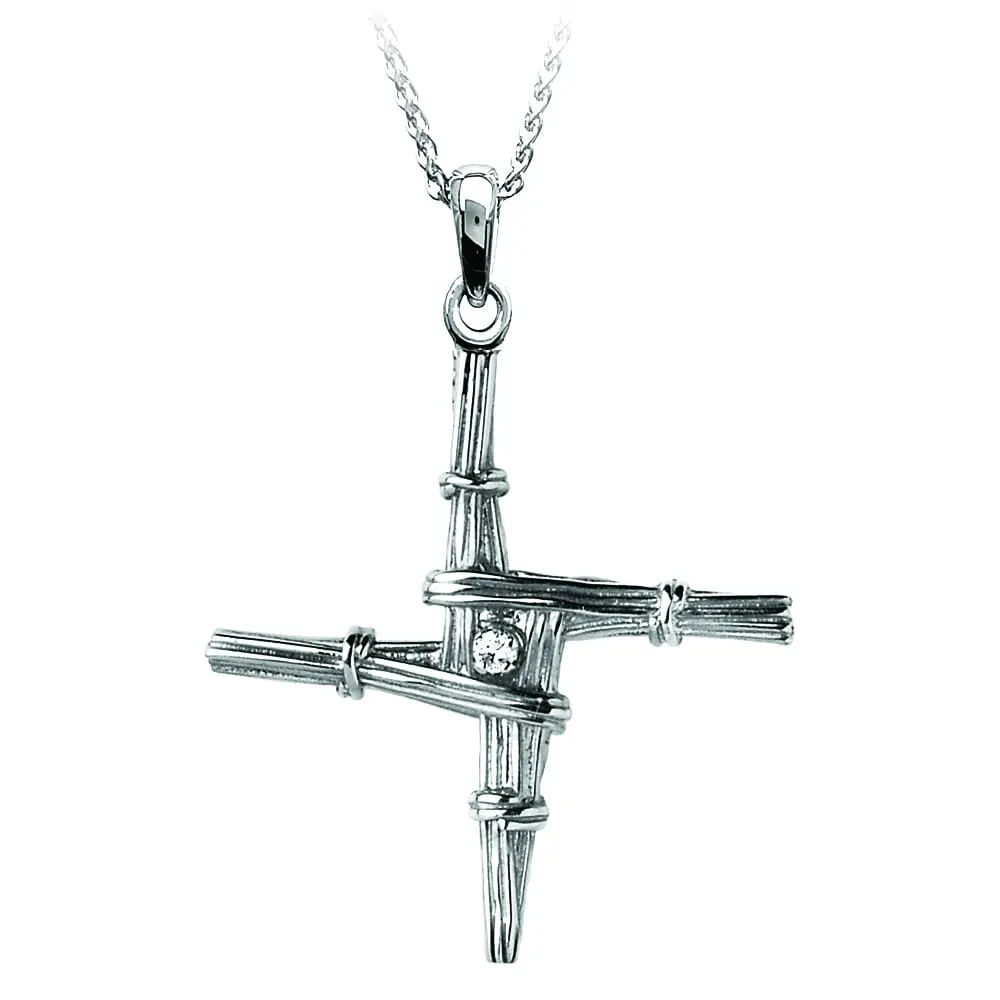 White Gold St Brigids Cross Necklace Set with Diamond