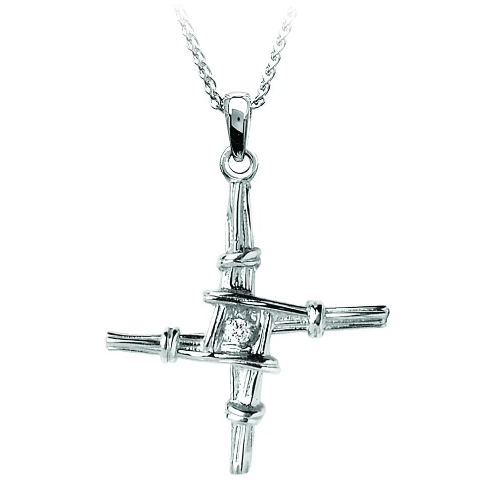 White Gold St Brigids Cross Pendant Set With Diamond