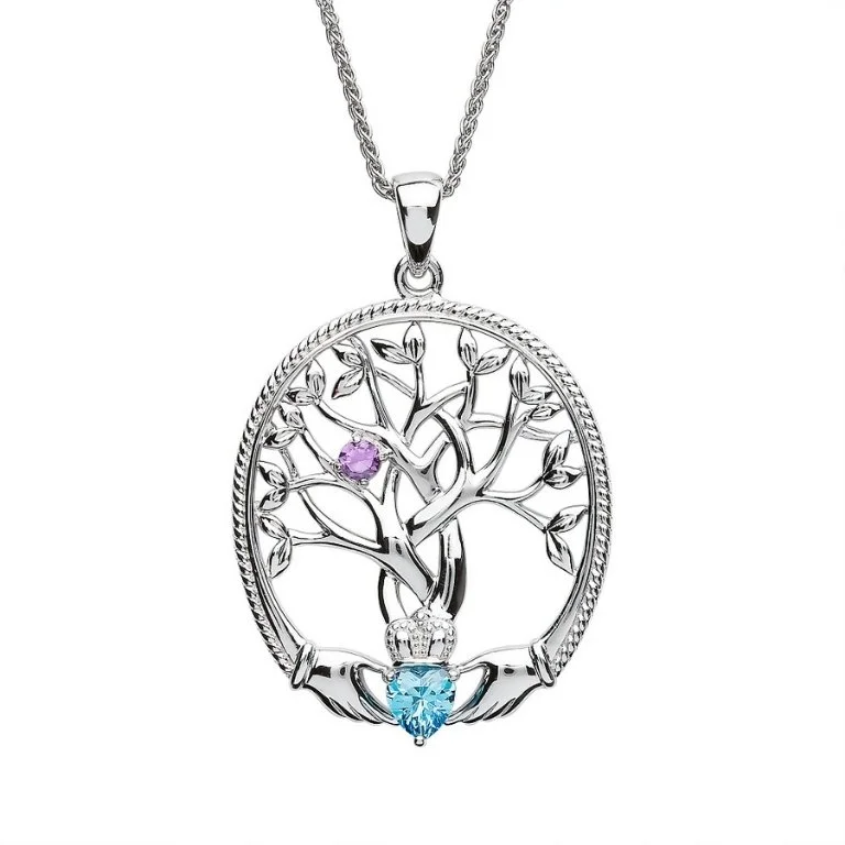 1 Stone Family Claddagh Tree of Life Necklace...