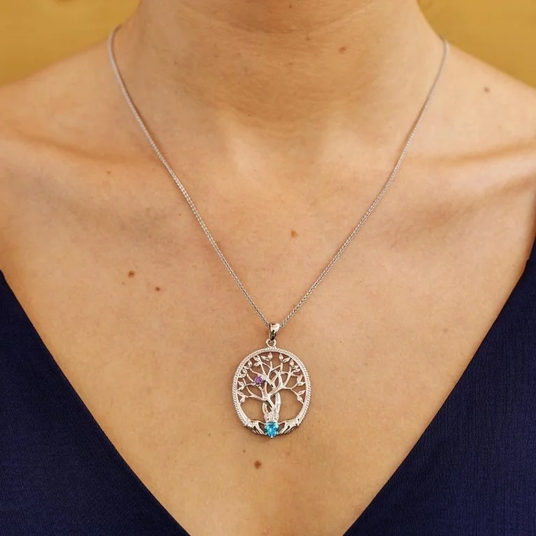 1 Stone Family Claddagh Tree of Life Necklace Photo 2 