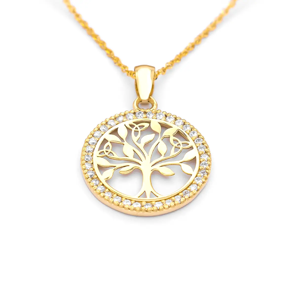 10k Gold Tree Of Life Necklace with Cubic Zirconia Stones