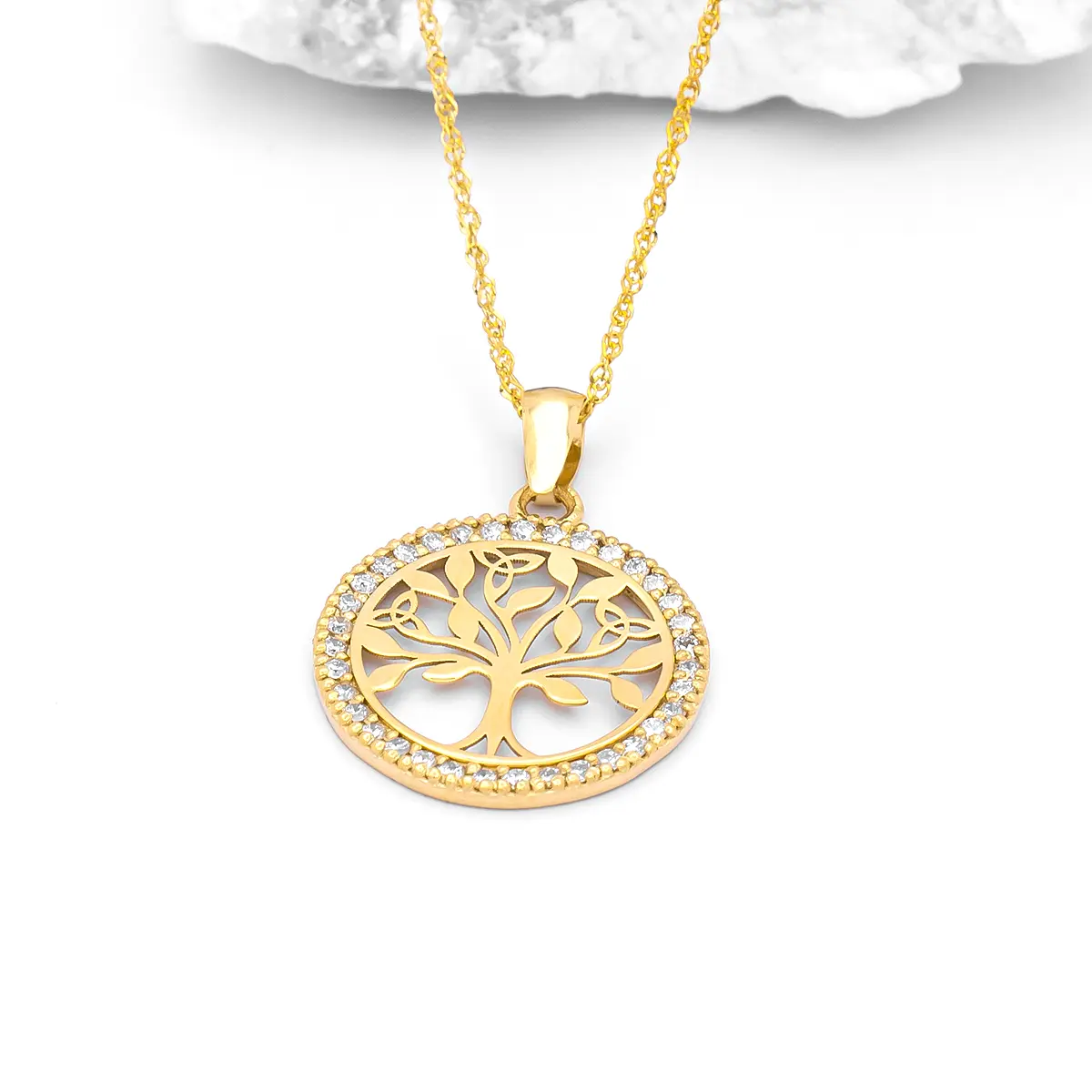 14k Gold Round Tree Of Life Pendant With Diamonds...