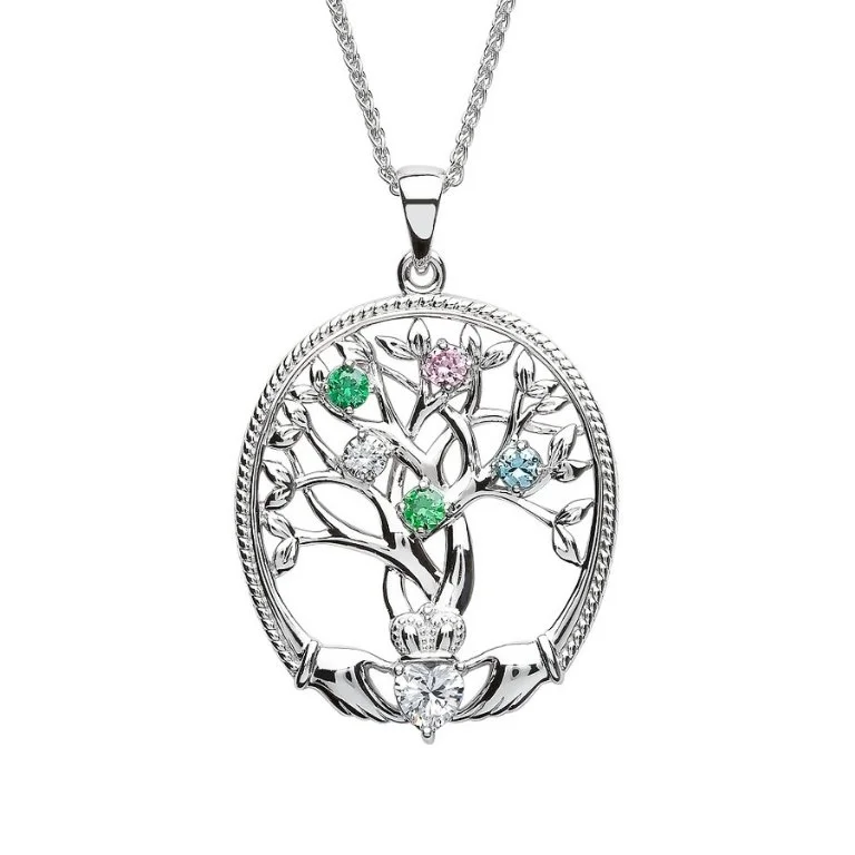 5 Stone Family Claddagh Tree of Life Necklace Photo 1 