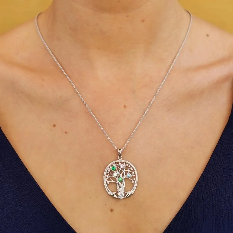 5 Stone Family Claddagh Tree of Life Necklace Photo 2 