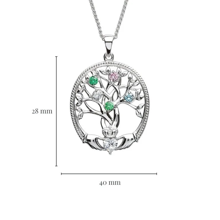 5 Stone Family Claddagh Tree of Life Necklace Photo 3 