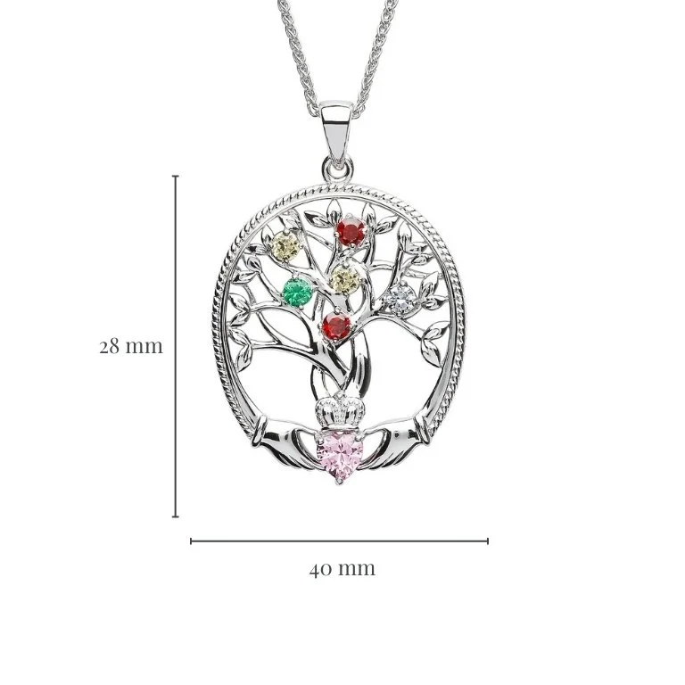 6 Stone Family Claddagh Tree of Life Necklace Photo 2 