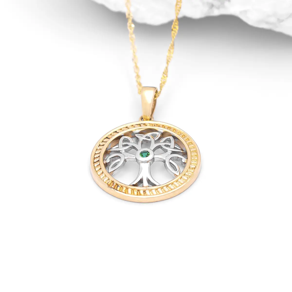 Emerald Tree of Life Necklace in Two Tone Gold Photo 3 