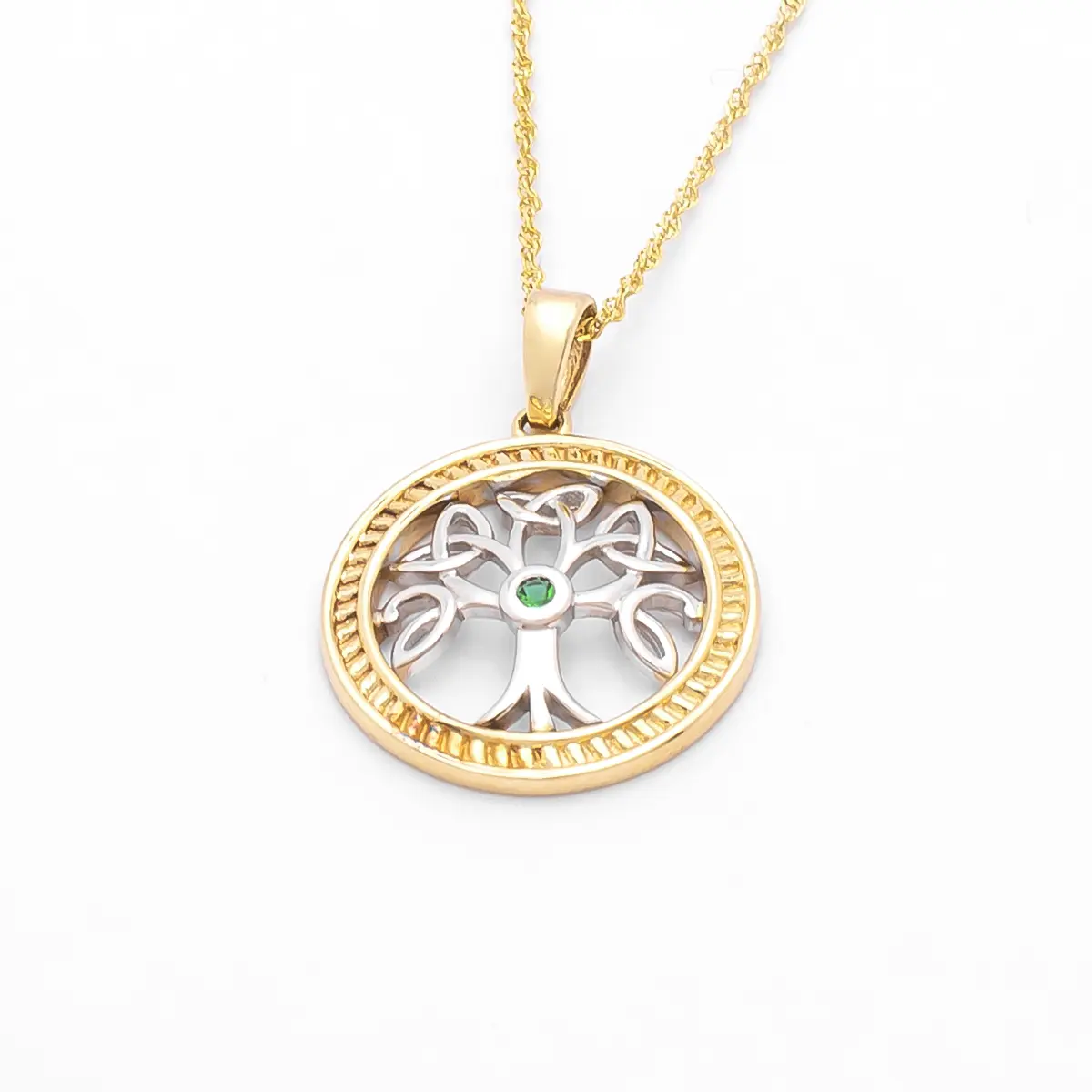 Emerald Tree of Life Necklace in Two Tone Gold Photo 4 