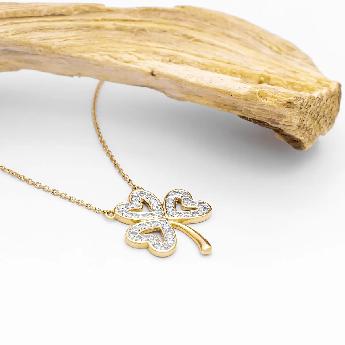 14k Gold Diamond Shamrock Necklace