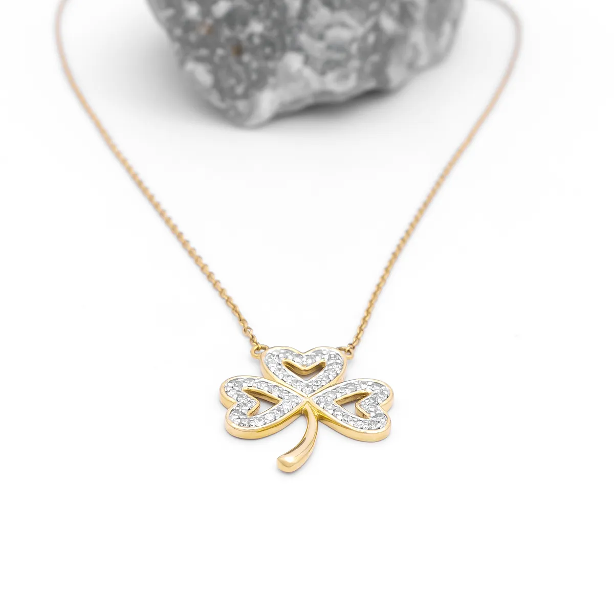 14k Gold Diamond Shamrock Necklace